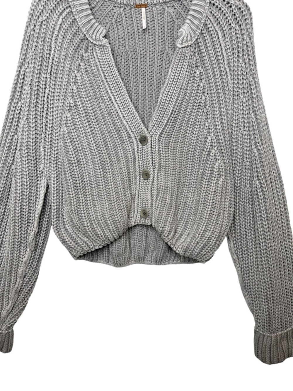 Free People Sweet Nothing Gray Chunky Women’s Cropped Cardigan Sweater Sz L - Picture 6 of 13